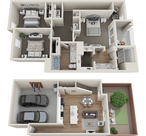 a stylized floor plan of a 2 bedroom apartment